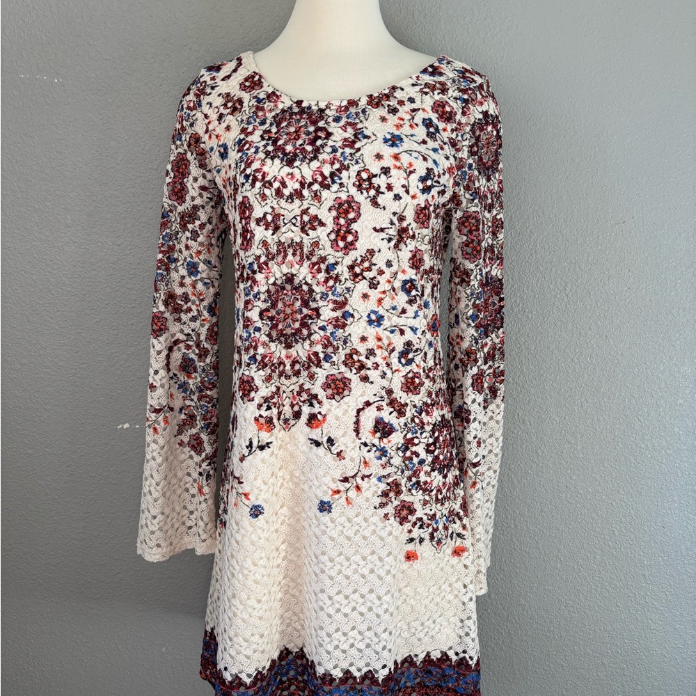 Xhilaration Burgundy and Blue Floral Long Sleeve Dress